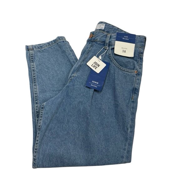 Bershka Jeans Mens 38 Balloon Light Wash Baggy Tapperd Denim Y2K Streetwear - Picture 1 of 11
